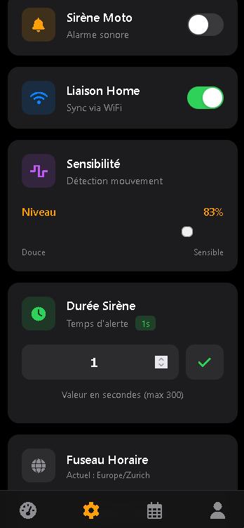 Application IronGuard Réglages